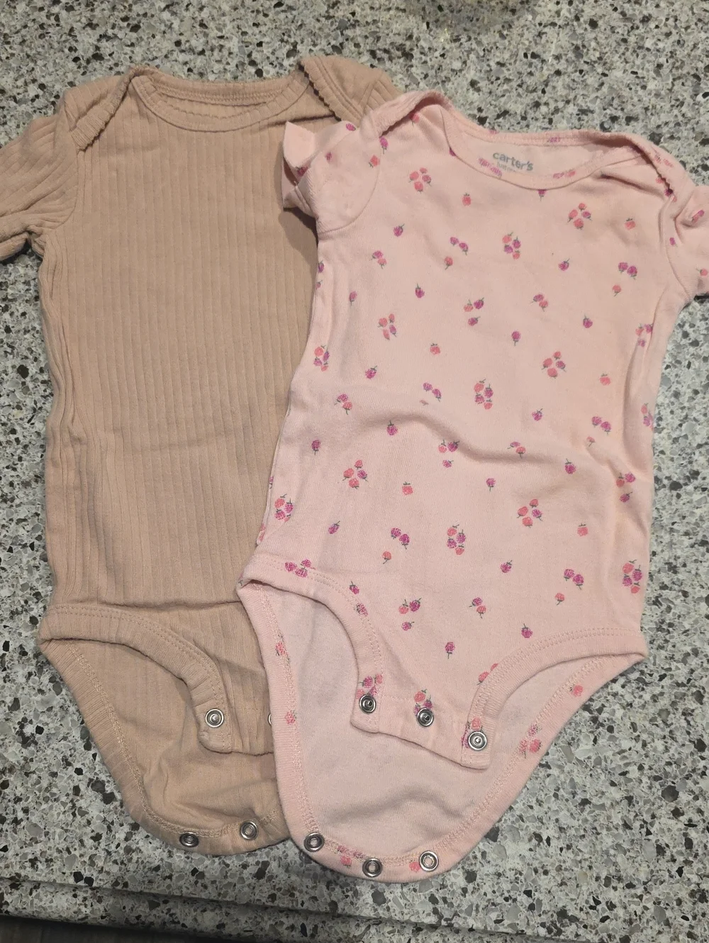 Carter's Pink Floral and Tan Ribbed Baby One-Piece Bodysuits, 2-Pack